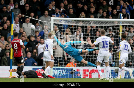 Leeds United's Samu Saiz shoots wide during the Sky Bet Championship match at Elland Road, Leeds. Stock Photo