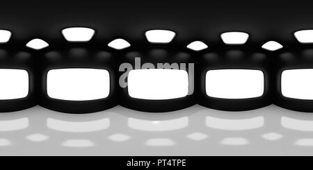 HDRI map, spherical environment panorama background in shades of black and white, light source render - abstract room (3d equirectangular render) Stock Photo