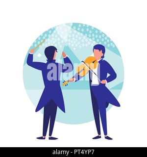 symphony orchestra director and musician playing voilin over white background, colorful design. vector illustration Stock Vector