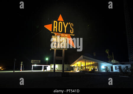 Amboy, California, USA. 5th Sep, 2018. The iconic Roy's Motel & Cafe remains on Route 66 in Amboy, California, with simply a gas station though hopes to reactivate it still hold out by locals. Credit: L.E. Baskow/ZUMA Wire/Alamy Live News Stock Photo