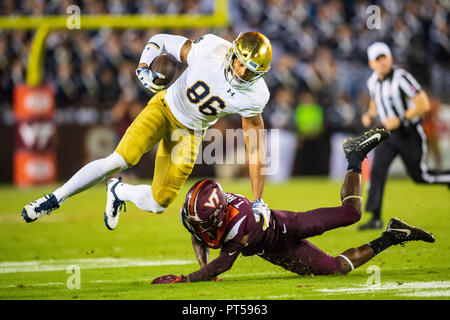 Notre Dame Fighting Irish tight end Alize Mack (86) during the NCAA college football game between Notre Dame and Virginia Tech on Saturday October 6, 2018 at Lane Stadium in Blacksburg, Virginia. Jacob Kupferman/CSM Stock Photo