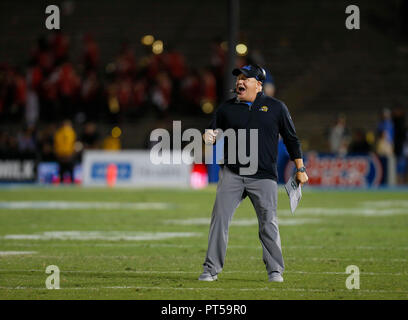 October 06, 2018 UCLA Bruins head coach Chip Kelly in action during the football game between the UCLA Bruins and the Washington Huskies at the Rose Bowl in Pasadena, California. Charles Baus/CSM Stock Photo