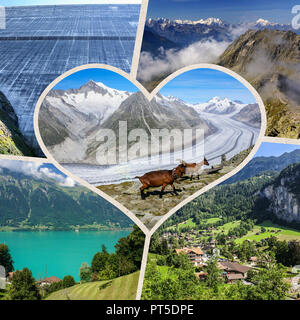 Collage of tourist photos of the Switzerland. Stock Photo