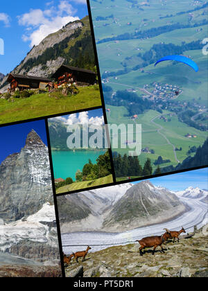 Collage of tourist photos of the Switzerland. Stock Photo