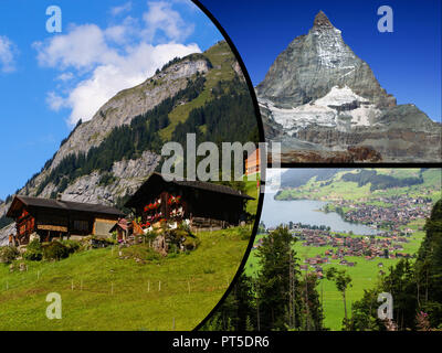 Collage of tourist photos of the Switzerland. Stock Photo