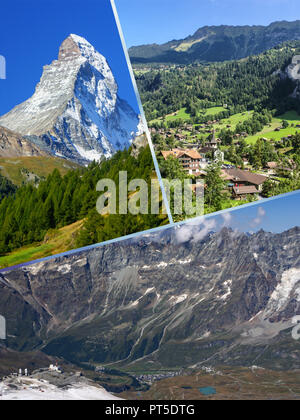 Collage of tourist photos of the Switzerland. Stock Photo