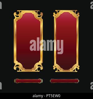 Labels with 3D decorative red golden frames collection set Stock Vector