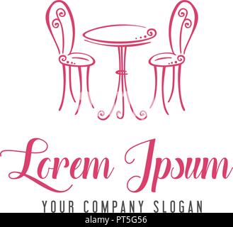 romantic chair table logo. romantic cafe logo design concept template Stock Vector