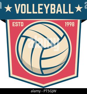 Emblem template with volleyball ball. Design element for logo, label, sign. Vector illustration Stock Vector