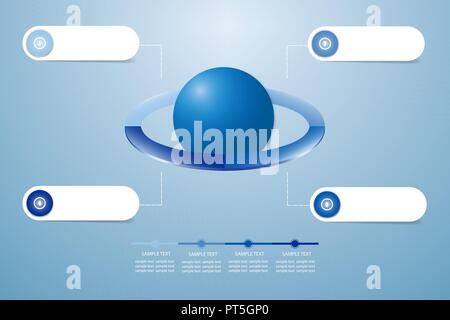 Infographic of blue ellipse divided into 4 parts with ball in the centre showing process and steps. White labels are ready for your text. Stock Vector