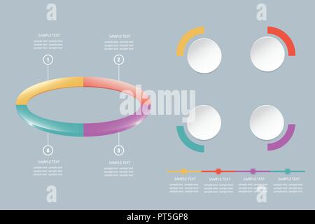 Infographic of colorful ellipse divided into 4 parts showing process and steps. White circle labels are ready for your text. Stock Vector