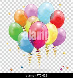 Golden Streamer, Balloons and Confetti Stock Vector