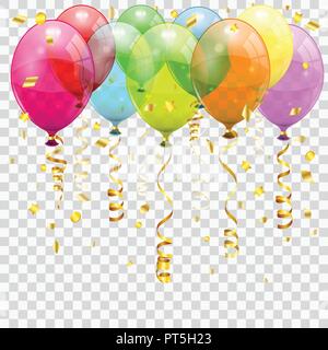 Golden Streamer, Balloons and Confetti Stock Vector
