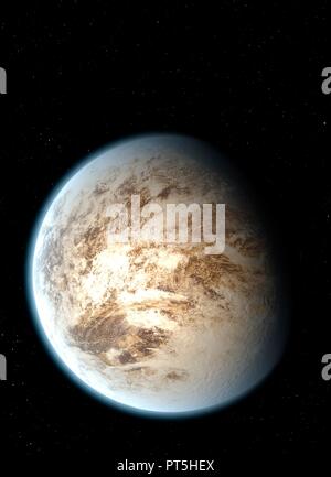 Illustration of a possible future Earth, its atmosphere riddled with dust and pollution, its surface dry. Stock Photo