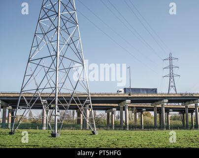 Transportation infrastructure. Flyovers at motorway interchange. This is the M5 at the interchange with the M6 in West Bromwich, West Midlands, UK. Stock Photo