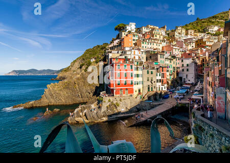 Beautiful view of Riomaggiore in the morning light, Cinque Terre, Liguria, Italy Stock Photo