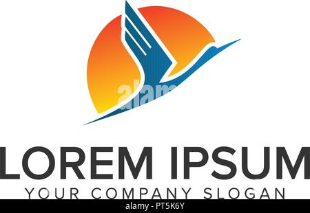 fly Goose sun logo design concept template Stock Vector
