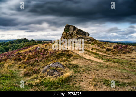 Ashover Stone and  moving clouds, the Peak District, England (2) Stock Photo