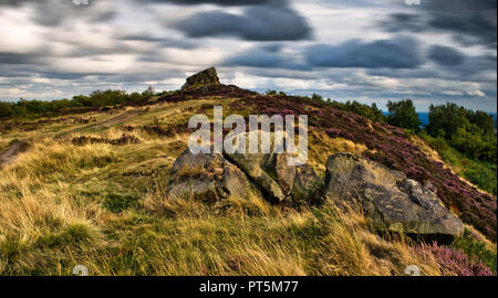 Ashover Stone and  moving clouds, the Peak District, England (3) Stock Photo