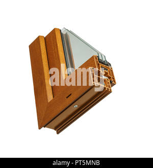 Windows section with triple glazing and wooden frame, home renovation concept. Stock Photo