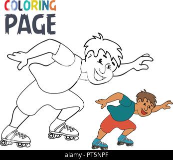 coloring page with roller skates player cartoon Stock Vector