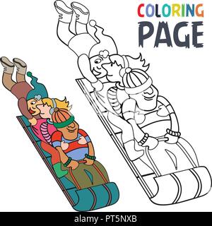 coloring page with people play ice skating cartoon Stock Vector