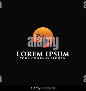 luxury deer with sun logo design concept template Stock Vector
