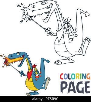 Dinosaur cartoon coloring page Stock Vector