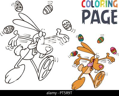 rabbit and egg cartoon coloring page Stock Vector