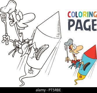 chef and rocket cartoon coloring page Stock Vector