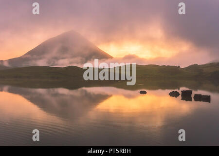 Lagoa do Capitao against Clouds near Mount Pico, Sao Roque do Pico, Pico Island, Azores, Portugal Stock Photo