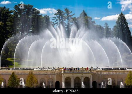 Fountain show the in Main Fountain Garden at Longwood Gardens in Kennett Square Pennsylvania United States Stock Photo