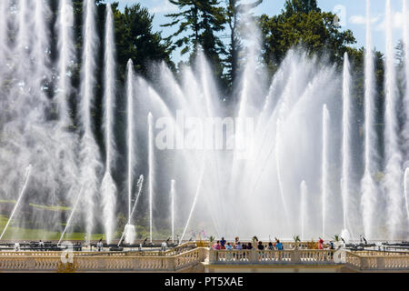 Fountain show the in Main Fountain Garden at Longwood Gardens in Kennett Square Pennsylvania United States Stock Photo