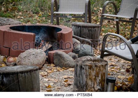 A Brick Fire Pit In A Canadian Backyard Stock Photo 221406655 Alamy