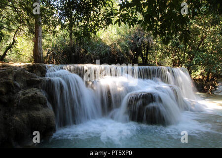 Lower portion of the Kuang Si Falls near Luang Prabang, Laos Stock Photo