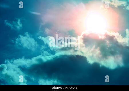 Beautiful Dark Sky with Sun and Clouds Stock Photo