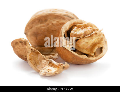 walnuts with cracked shell isolated on white background Stock Photo