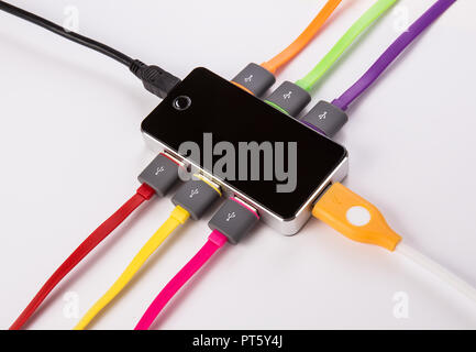 hub with set of the connected color wires Stock Photo