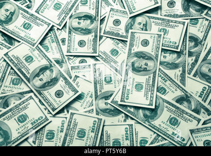 top view of one hundred dollars notes as textured background Stock Photo