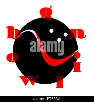 fun bowling ball with the words art logo typography Stock Vector