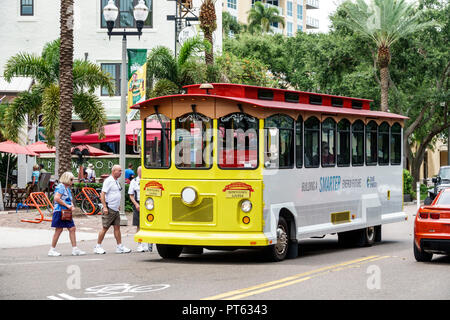 St Petersburg Florida Downtown Looper Trolley bus travelling along ...