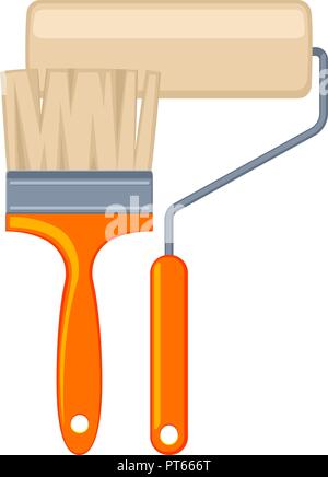 Colorful cartoon paint roller and brush Stock Vector