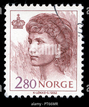 Postmarked stamp from Norway issued in 1992, in the Queen Sonja and King Harald V series Stock Photo