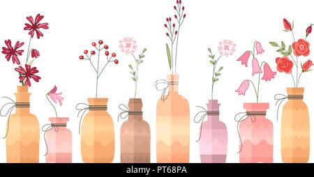 Small vintage decorative bottles on white. Stock Vector