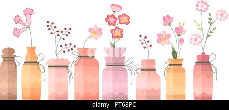 Small vintage decorative bottles on white. Stock Vector