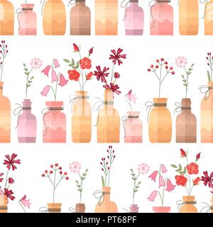 Seamless pattern with small vintage bottles. Endless texture for your design Stock Vector