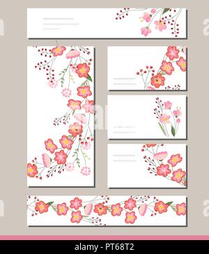 Floral spring templates with cute bunches of red roses.For romantic and easter design, announcements, greeting cards, posters, advertisement. Stock Vector