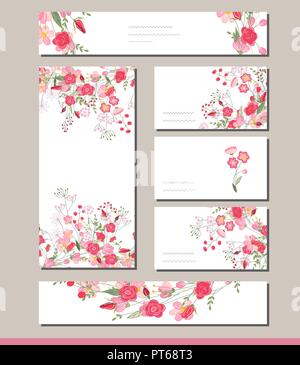 Floral spring templates with cute bunches of red roses.For romantic and easter design, announcements, greeting cards, posters, advertisement. Stock Vector