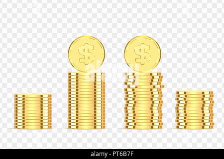 Golden coins. Realistic gold money isolated on a transparent background. Stock Vector