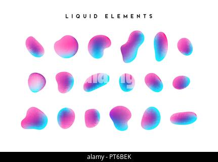 Gradient iridescent shapes. Set isolated liquid elements of holographic chameleon design palette of shimmering colors. Modern abstract pattern, bright colorful paint splash fluid. Stock Vector